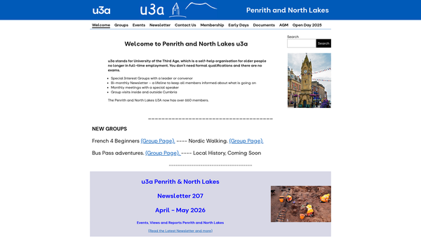 Screenshot of the The Penrith And North Lakes U3A website