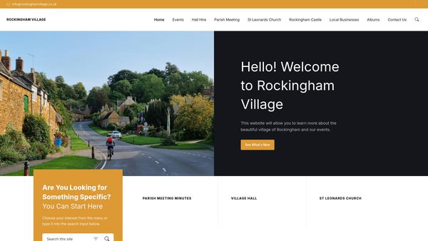 Screenshot of the Rockingham Village Hall website