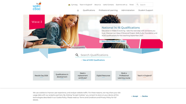 Screenshot of the Wjec Cbac Limited website