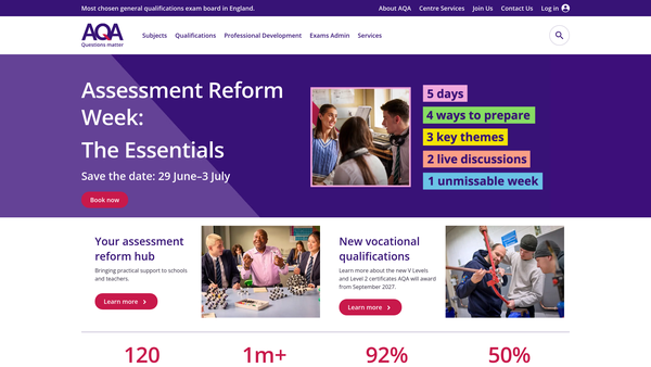 Screenshot of the Aqa Education website