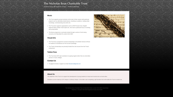 Screenshot of the The Nicholas Boas Charitable Trust website