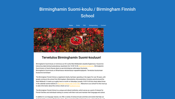 Screenshot of the The Finnish Saturday School - Midlands (Midlandin Suomalainen Lauantaikoulu) website