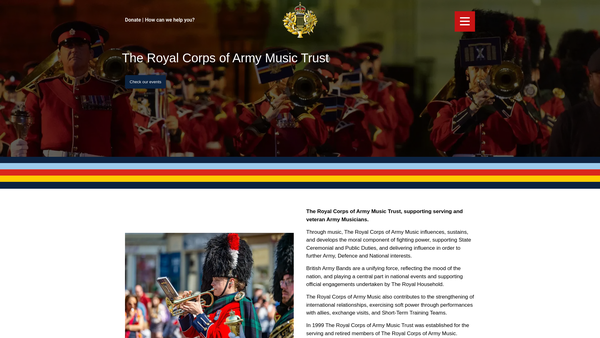 Screenshot of the The Royal Corps of Army Music Trust website
