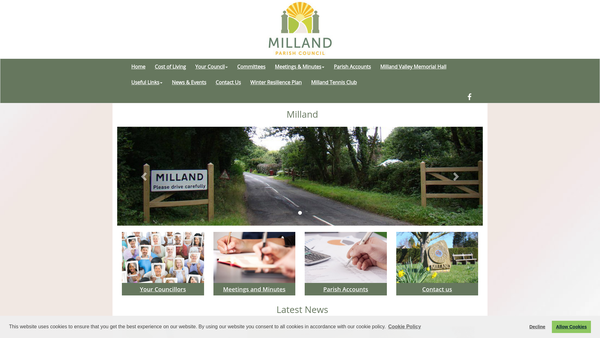 Screenshot of the Milland Recreation Ground website