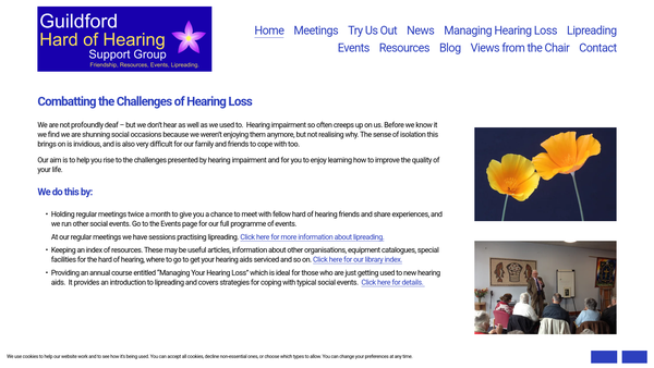 Screenshot of the Guildford Hard Of Hearing Support Group website