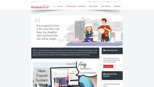 Screenshot of the The Penderels Trust Limited website