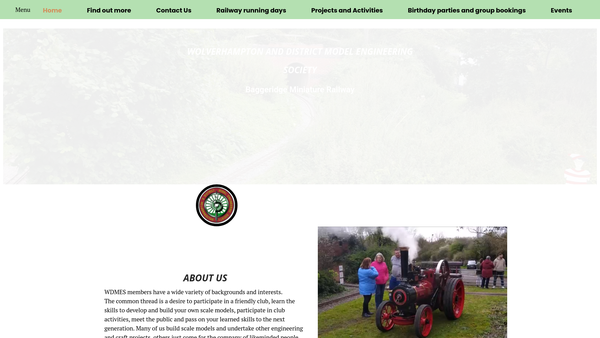 Screenshot of the Wolverhampton & District Model Engineering Society Limited website