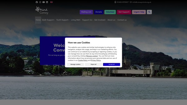 Screenshot of the Conwy Mind website