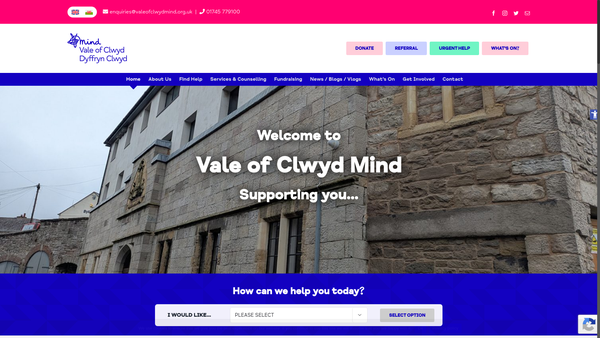Screenshot of the Vale Of Clwyd Mind Association website