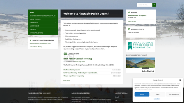 Screenshot of the Ainstable Millennium Green Trust website