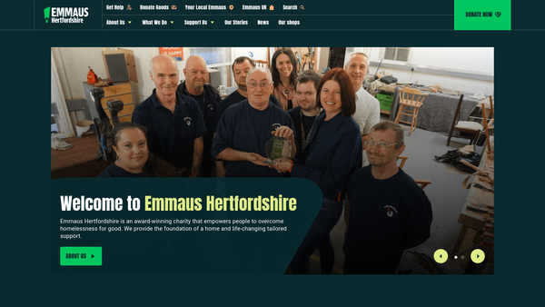 Screenshot of the Emmaus Hertfordshire website