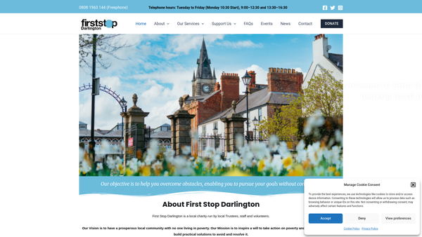 Screenshot of the First Stop Darlington website