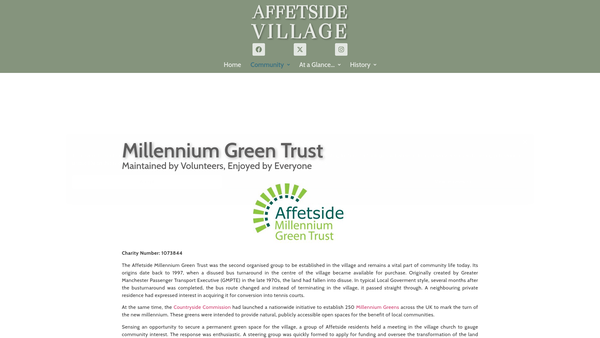 Screenshot of the Affetside Millennium Green Trust website