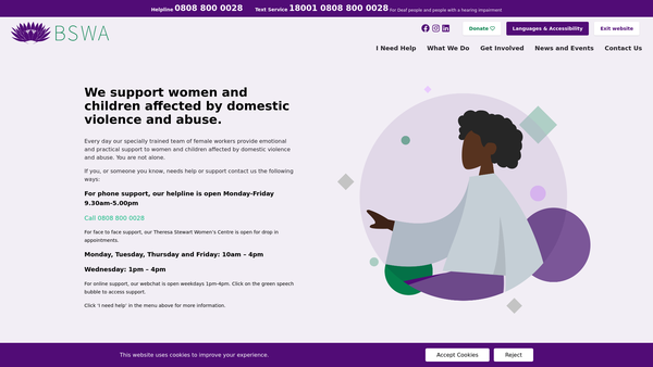Screenshot of the Birmingham And Solihull Women's Aid website