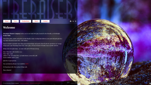 Screenshot of the Fireraisers Theatre Company website