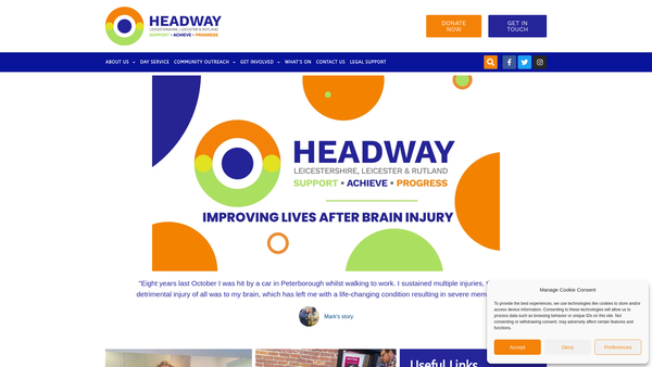 Screenshot of the Leicestershire Leicester And Rutland Headway website