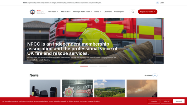 Screenshot of the National Fire Chiefs Council Limited website