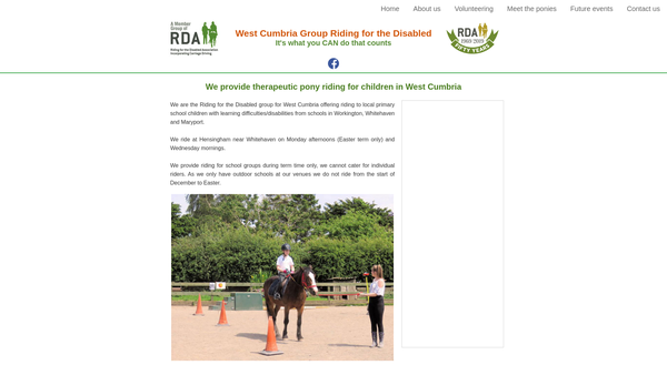 Screenshot of the West Cumbria Group Riding For The Disabled Association website
