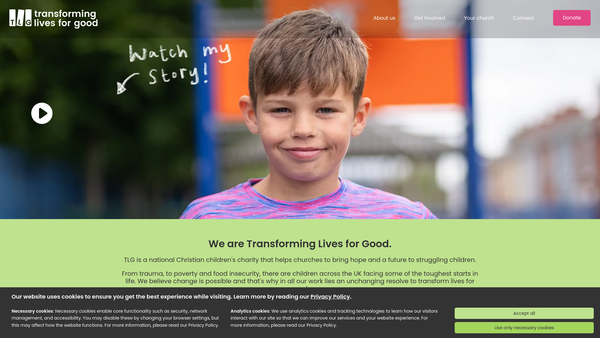 Screenshot of the Transforming Lives For Good (Tlg) Ltd website