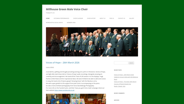 Screenshot of the Millhouse Green Male Voice Choir website
