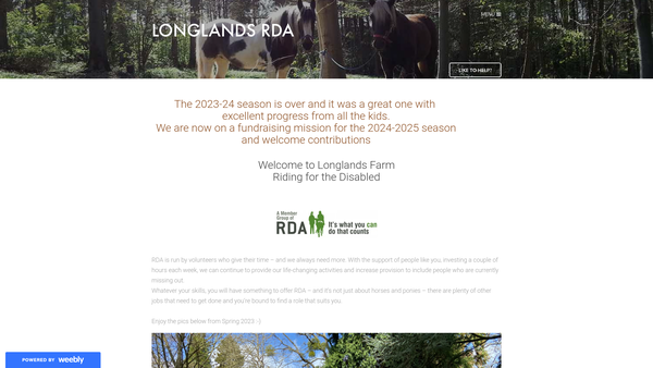 Screenshot of the Longlands Group Riding For The Disabled Association website