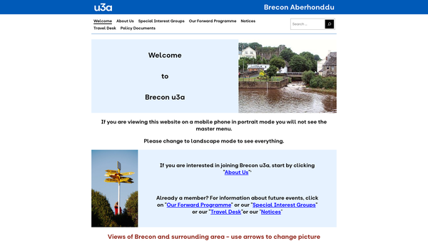 Screenshot of the The Brecon University Of The Third Age website