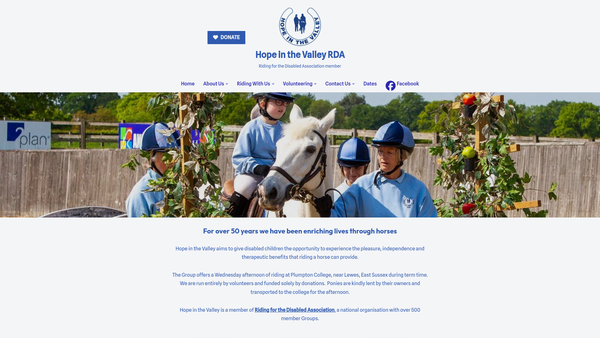 Screenshot of the Hope In The Valley Group Riding Disabled Association website