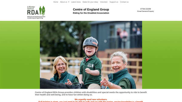 Screenshot of the Centre Of England Group Riding For The Disabled Association website