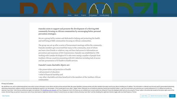 Screenshot of the Pamodzi website