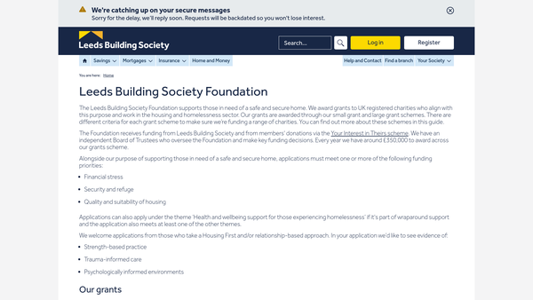 Screenshot of the Leeds Building Society Charitable Foundation website