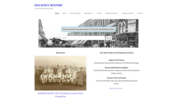 Screenshot of the Friends Of Hackney Archives website