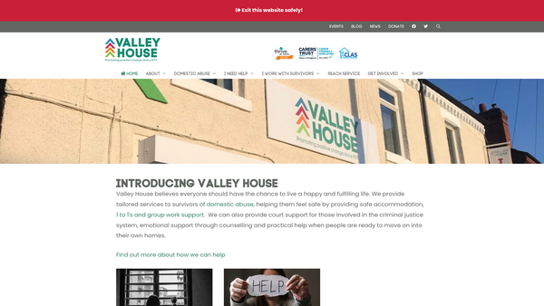 Screenshot of the Valley House website