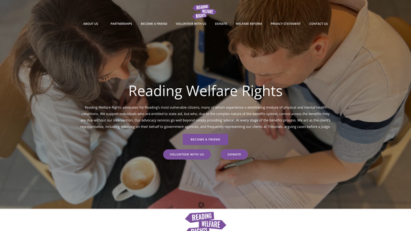 Screenshot of the Reading Community Welfare Rights Unit website