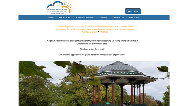 Screenshot of the The Clapham Relief Fund website