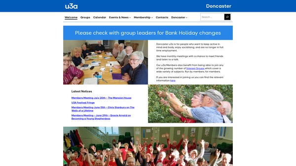 Screenshot of the Doncaster U3A website