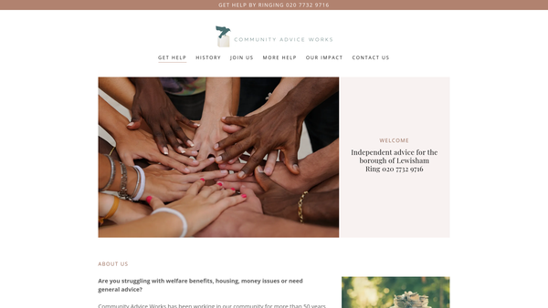 Screenshot of the Community Advice Works website