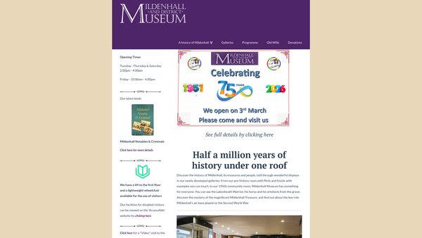 Screenshot of the Mildenhall Museum Society website
