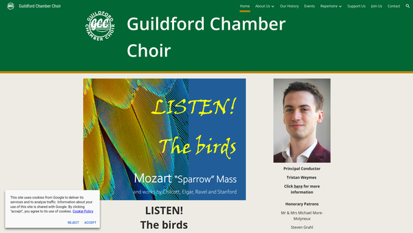 Screenshot of the The Guildford Chamber Choir website