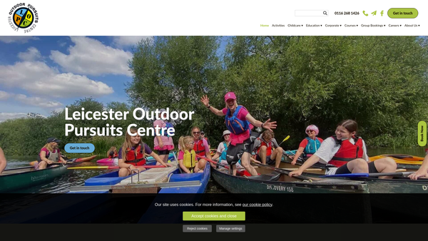 Screenshot of the Leicester Outdoor Pursuits Centre website