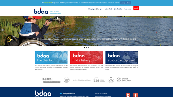 Screenshot of the The British Disabled Angling Association website