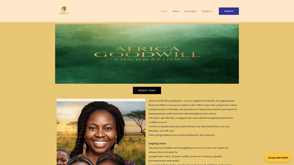Screenshot of the Africa Goodwill Foundation website