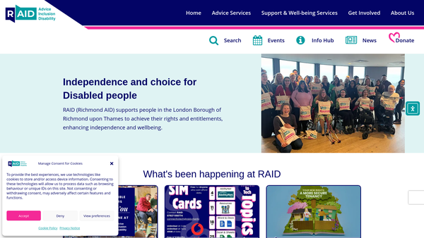 Screenshot of the Richmond Advice And Information On Disability (Raid) website