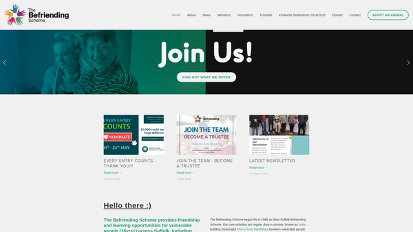 Screenshot of the Suffolk Befriending Scheme For People With Learning Disabilities website