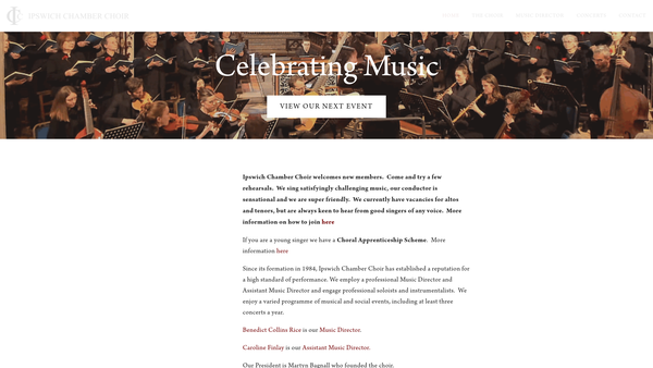 Screenshot of the Ipswich Chamber Choir website