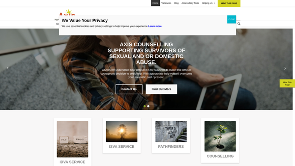 Screenshot of the Axis Counselling website