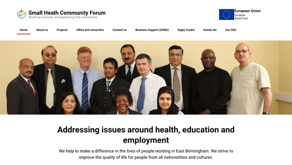 Screenshot of the The Small Heath Community Forum Limited website