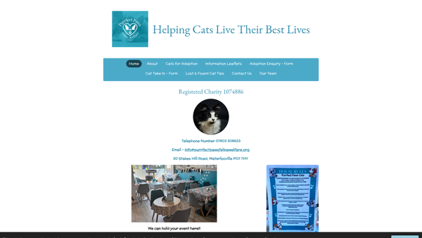 Screenshot of the Purrfect Paws Feline Welfare website
