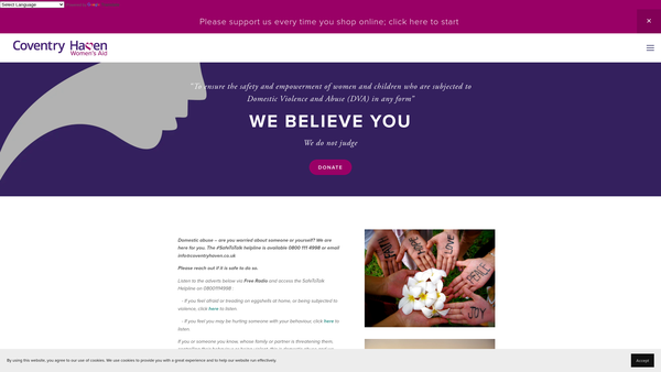 Screenshot of the Coventry Haven website