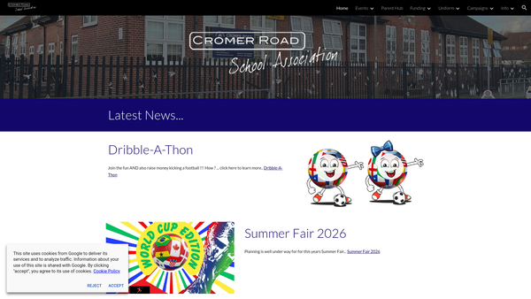 Screenshot of the Cromer Road School Parents Association website