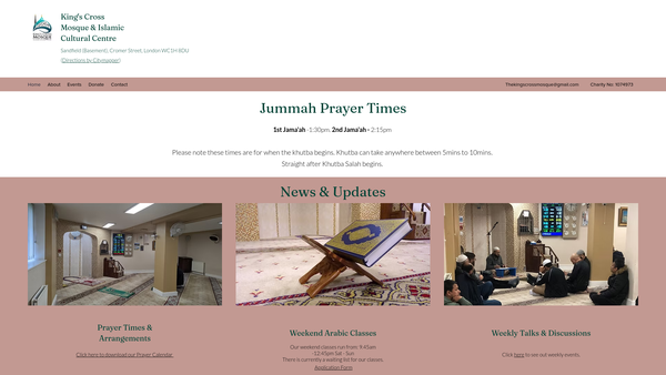 Screenshot of the Kings Cross Mosque And Islamic Cultural Centre website